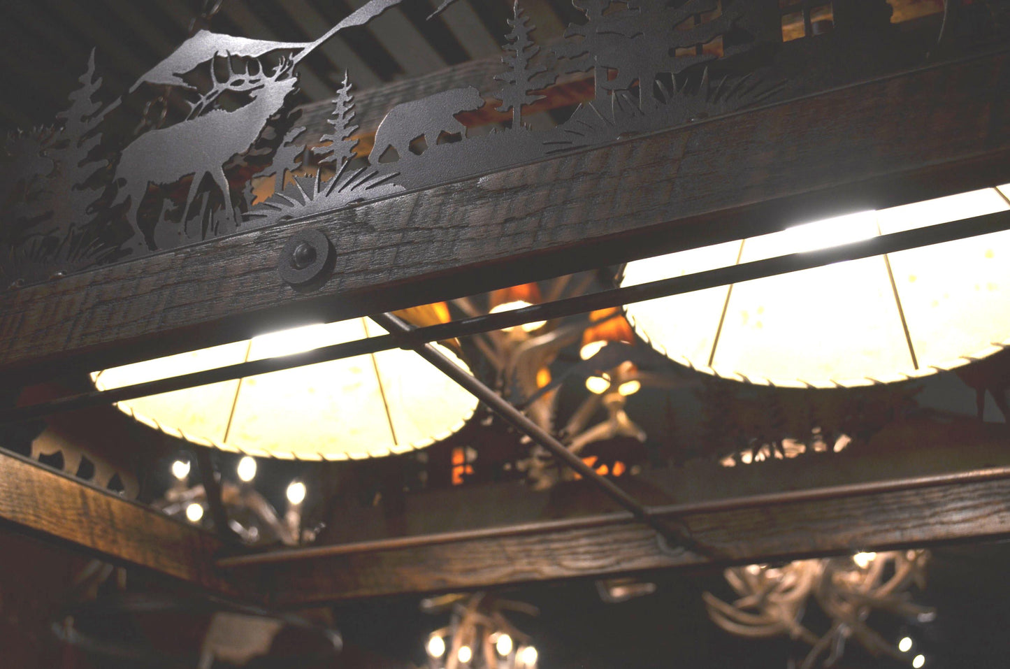 Chandelier Deer Lodge Light Elk Moose Rectangle Light Mountain Cabin Bear Chandelier Wood Metal Art Rustic Lakehouse Chandelier Handmade