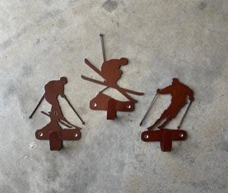 Set of 3 Skiers Wall Hook Ski Wall Art Metal Skiers Hook Back Pack Hook Coat Rack Mountain Towel Hook Ski Gift Nursery Laundry Hook