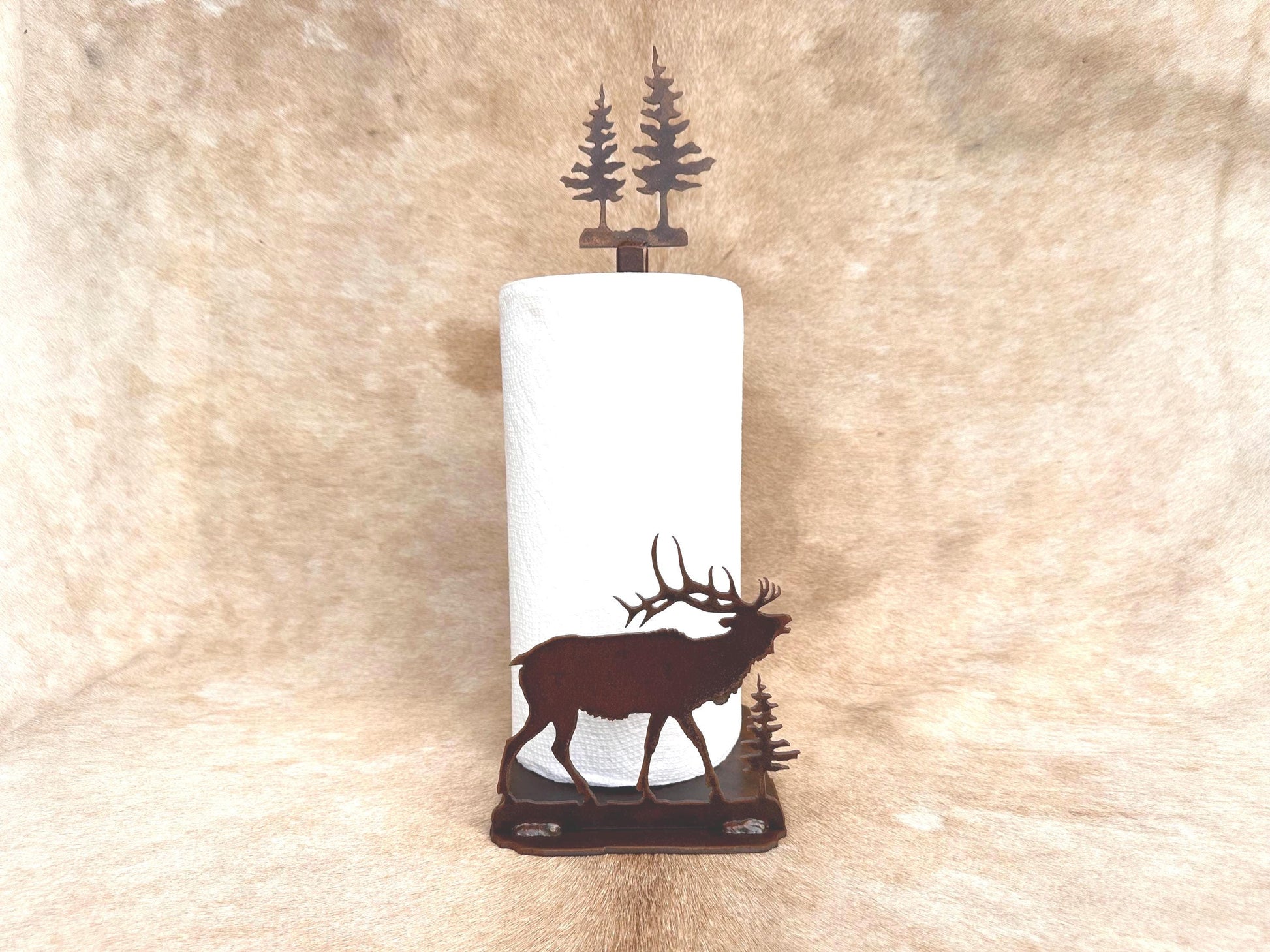 Rustic Metal Elk Paper Towel Holder: Lodge Kitchen Decor