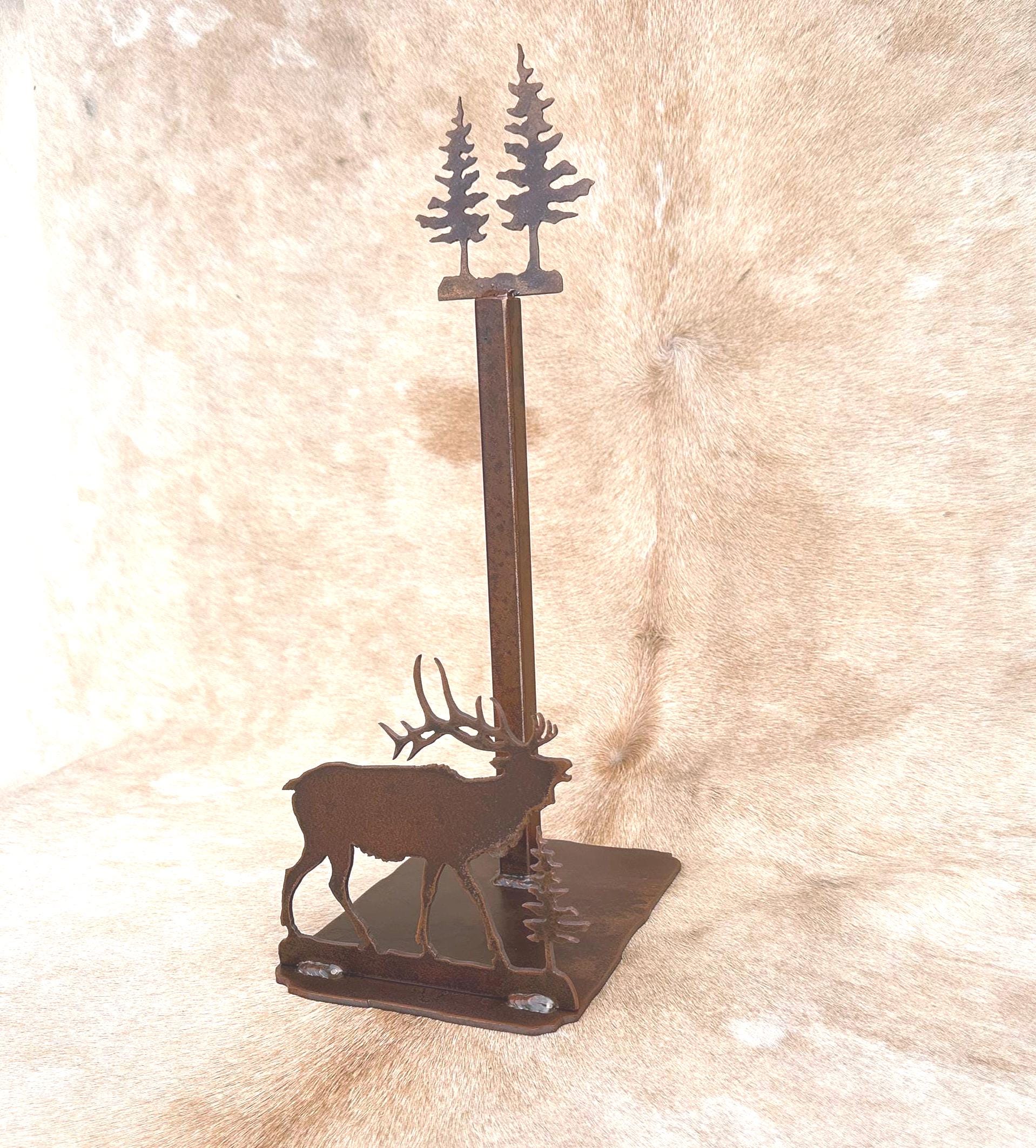 Rustic Metal Elk Paper Towel Holder: Lodge Kitchen Decor