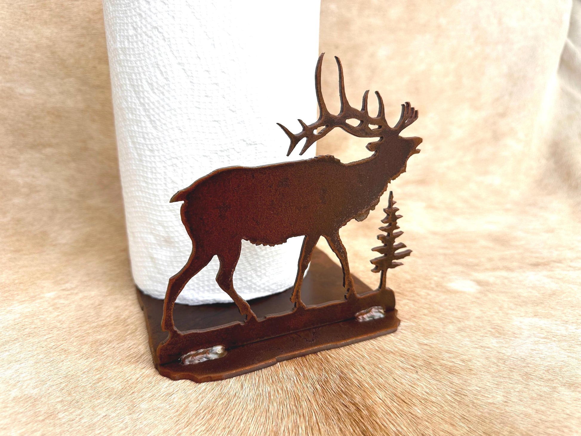 Rustic Metal Elk Paper Towel Holder: Lodge Kitchen Decor