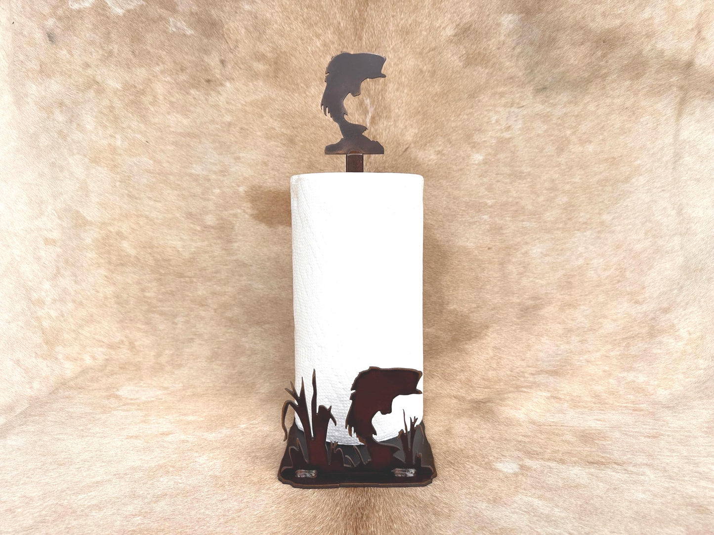 Rustic Bass Paper Towel Holder: Metal Fish Decor - Lodge Kitchen