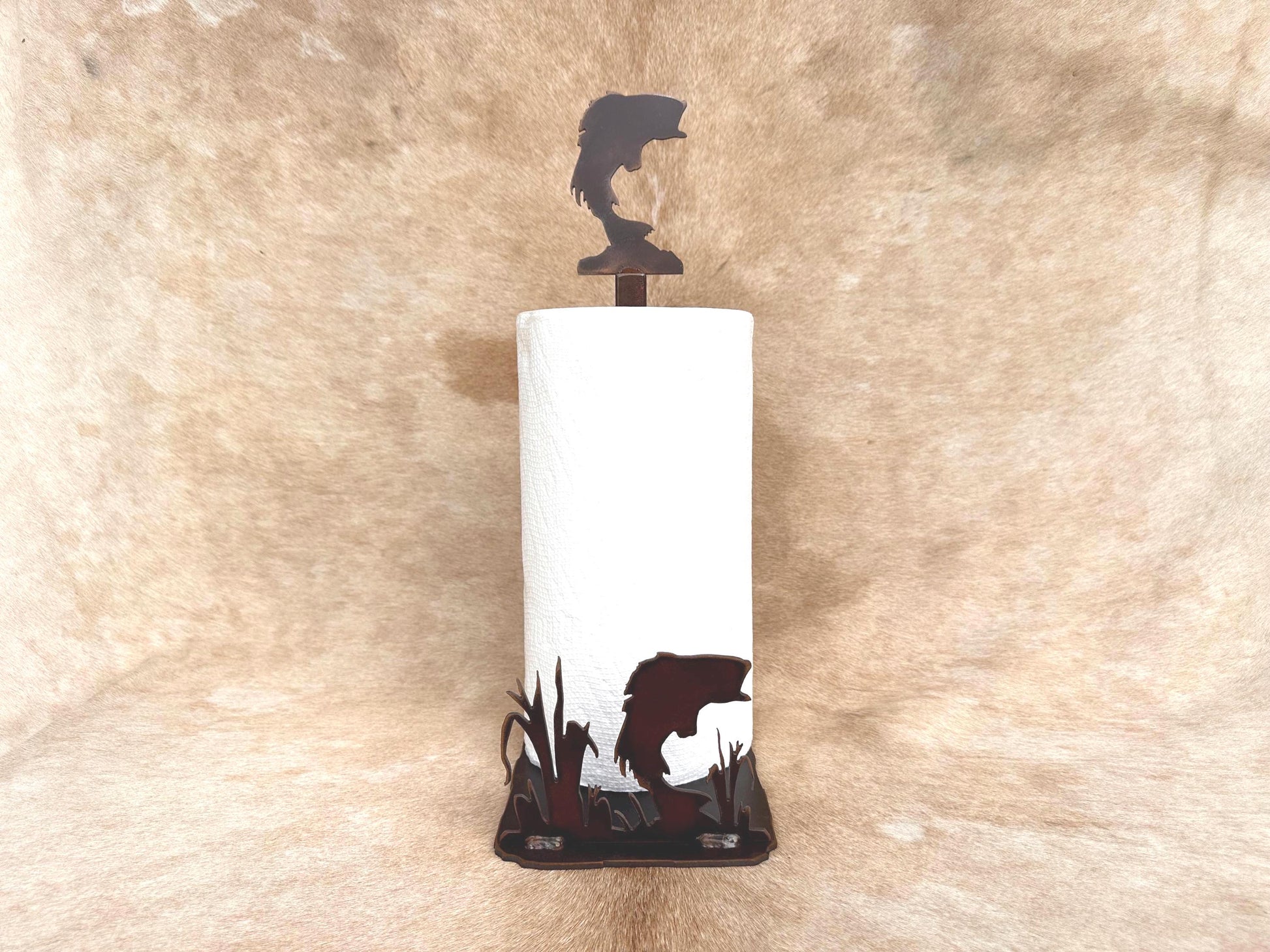 Rustic Bass Paper Towel Holder: Metal Fish Decor - Lodge Kitchen
