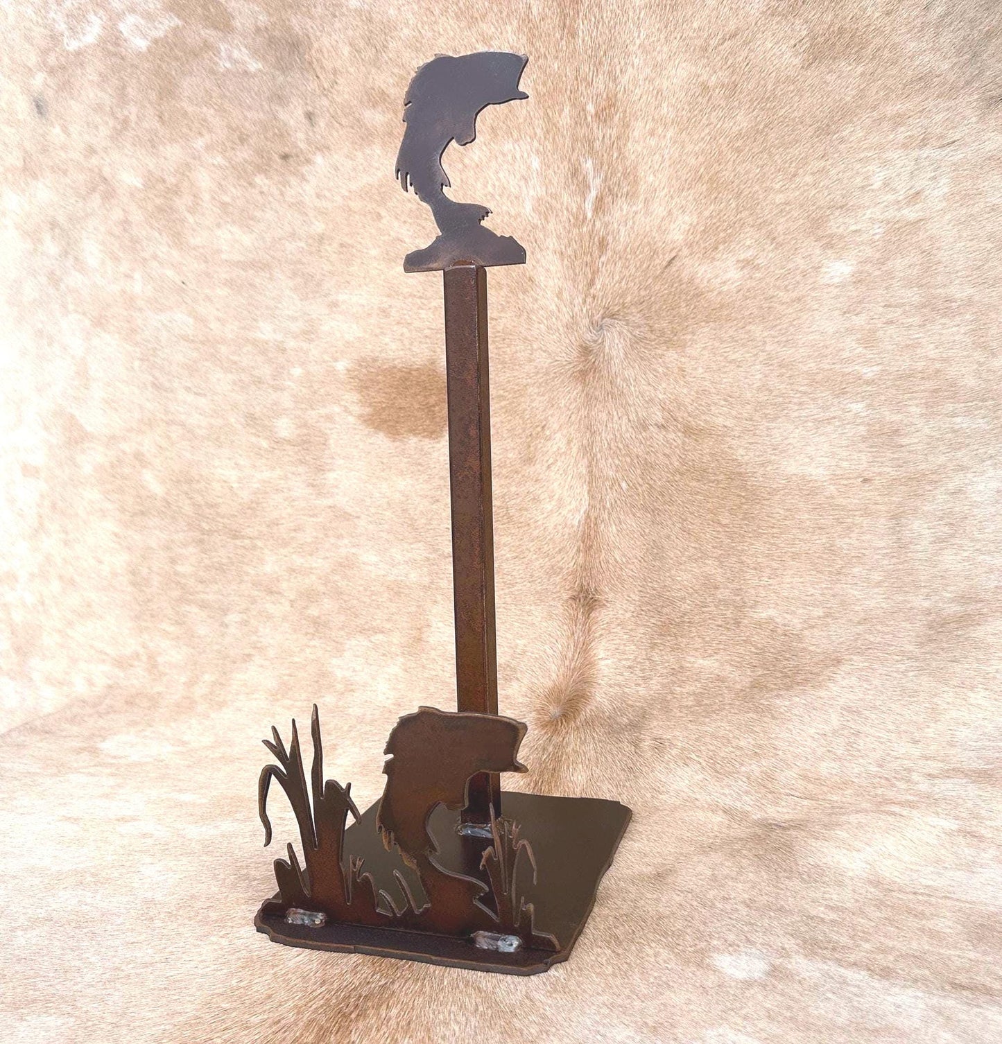 Rustic Bass Paper Towel Holder: Metal Fish Decor - Lodge Kitchen