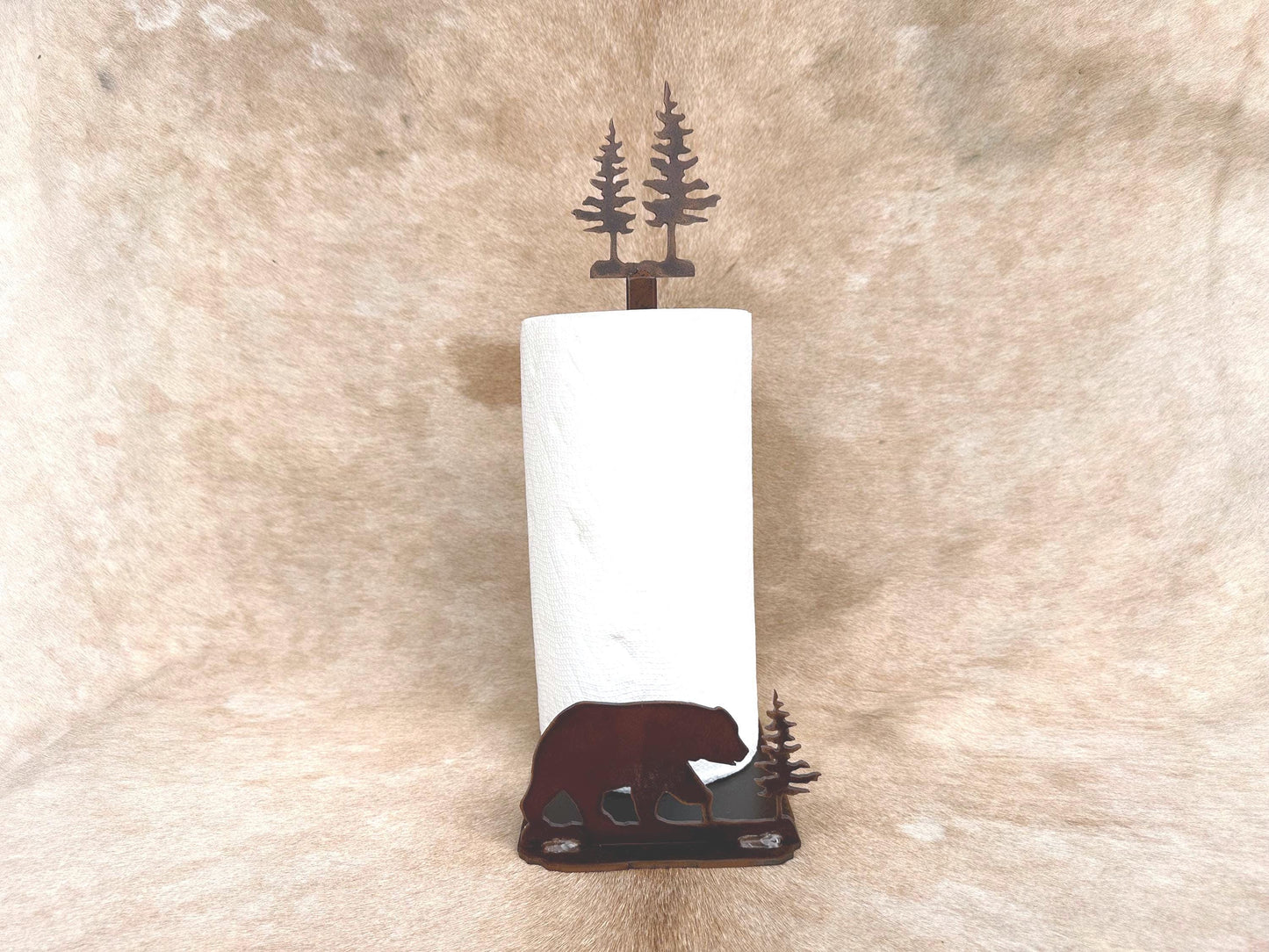 Rustic Bear Paper Towel Holder: Metal Kitchen Decor