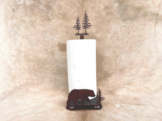 Rustic Bear Paper Towel Holder: Metal Kitchen Decor