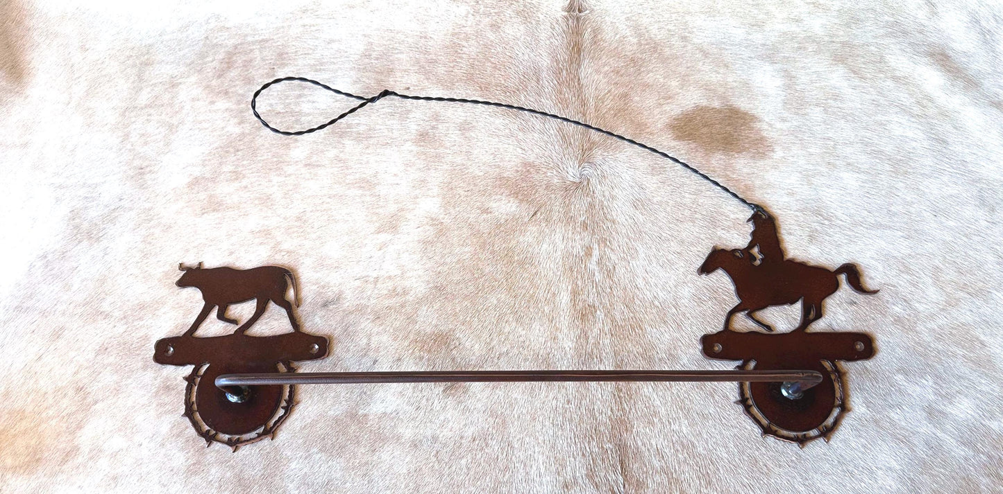 Rustic Western Towel Bar: Cowboy Lasso & Barbwire Bathroom Decor