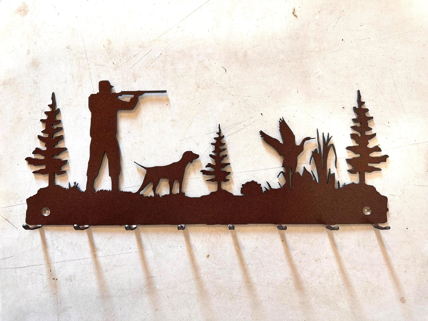 Duck Hunter Key Holder: Rustic Metal Wall Hook Organizer