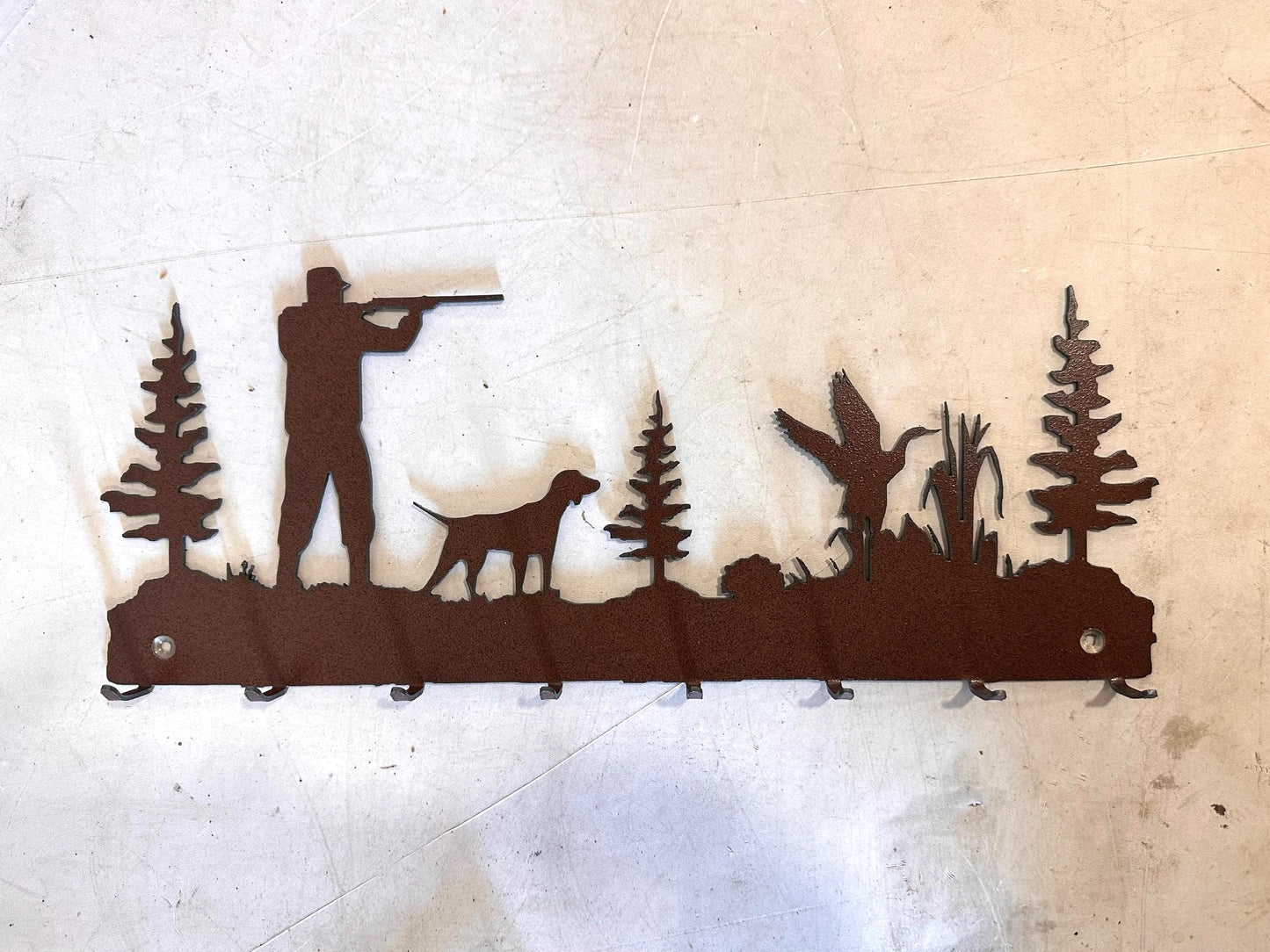 Duck Hunter Key Holder: Rustic Metal Wall Hook Organizer