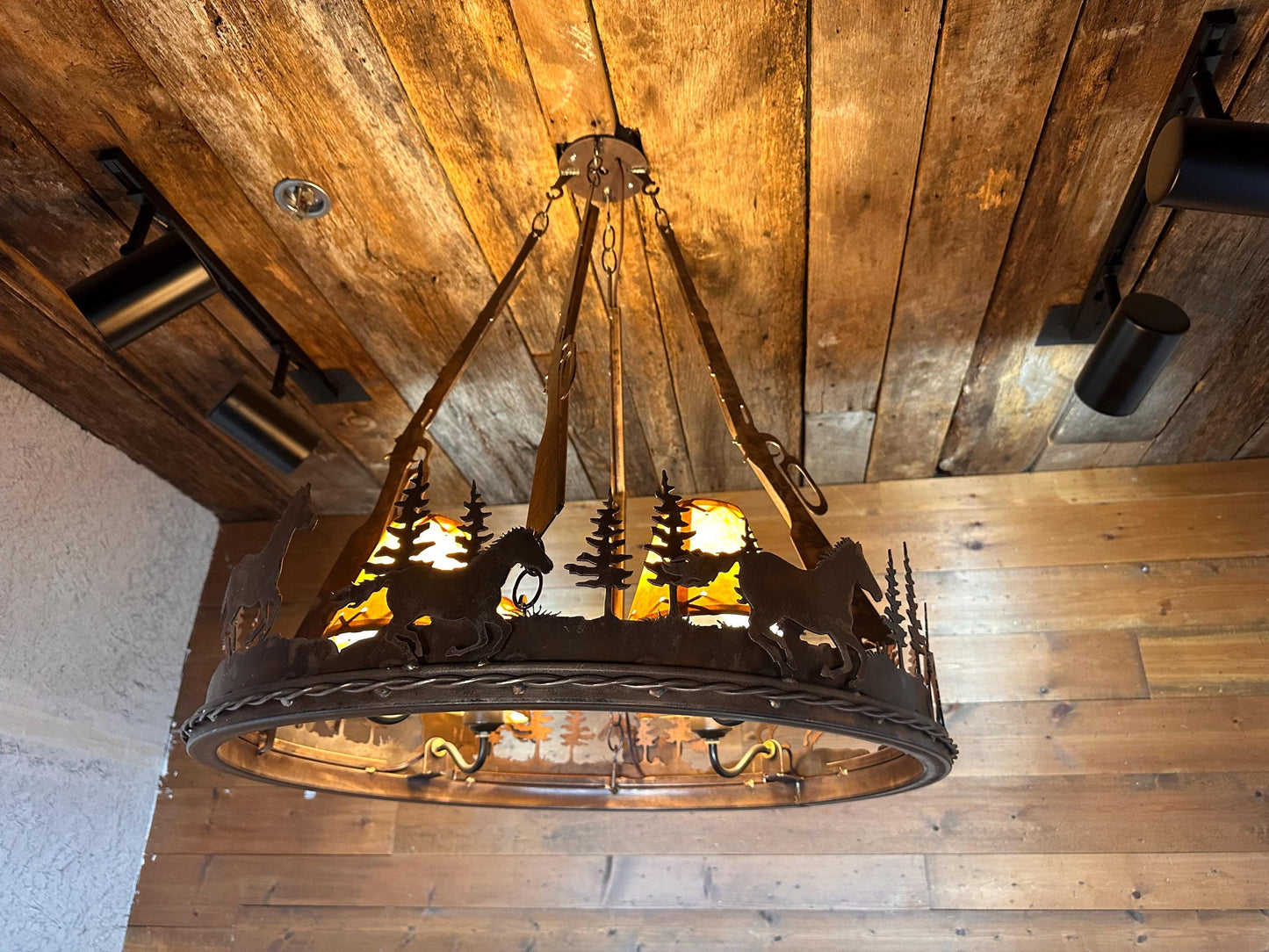Horse Chandelier Handmade Western Lighting Metal Ring Horse Ranch Light