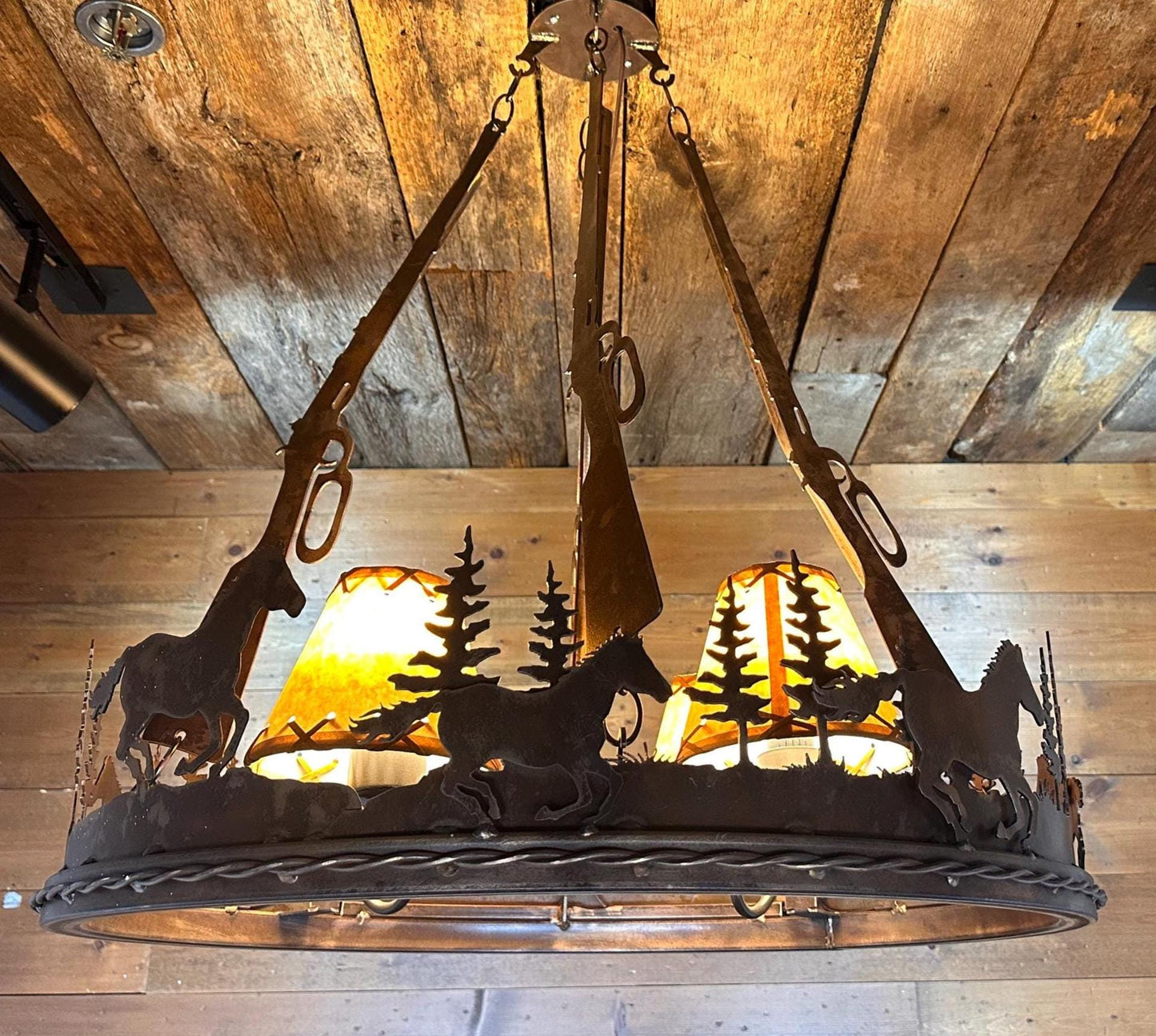 Horse Chandelier Handmade Western Lighting Metal Ring Horse Ranch Light