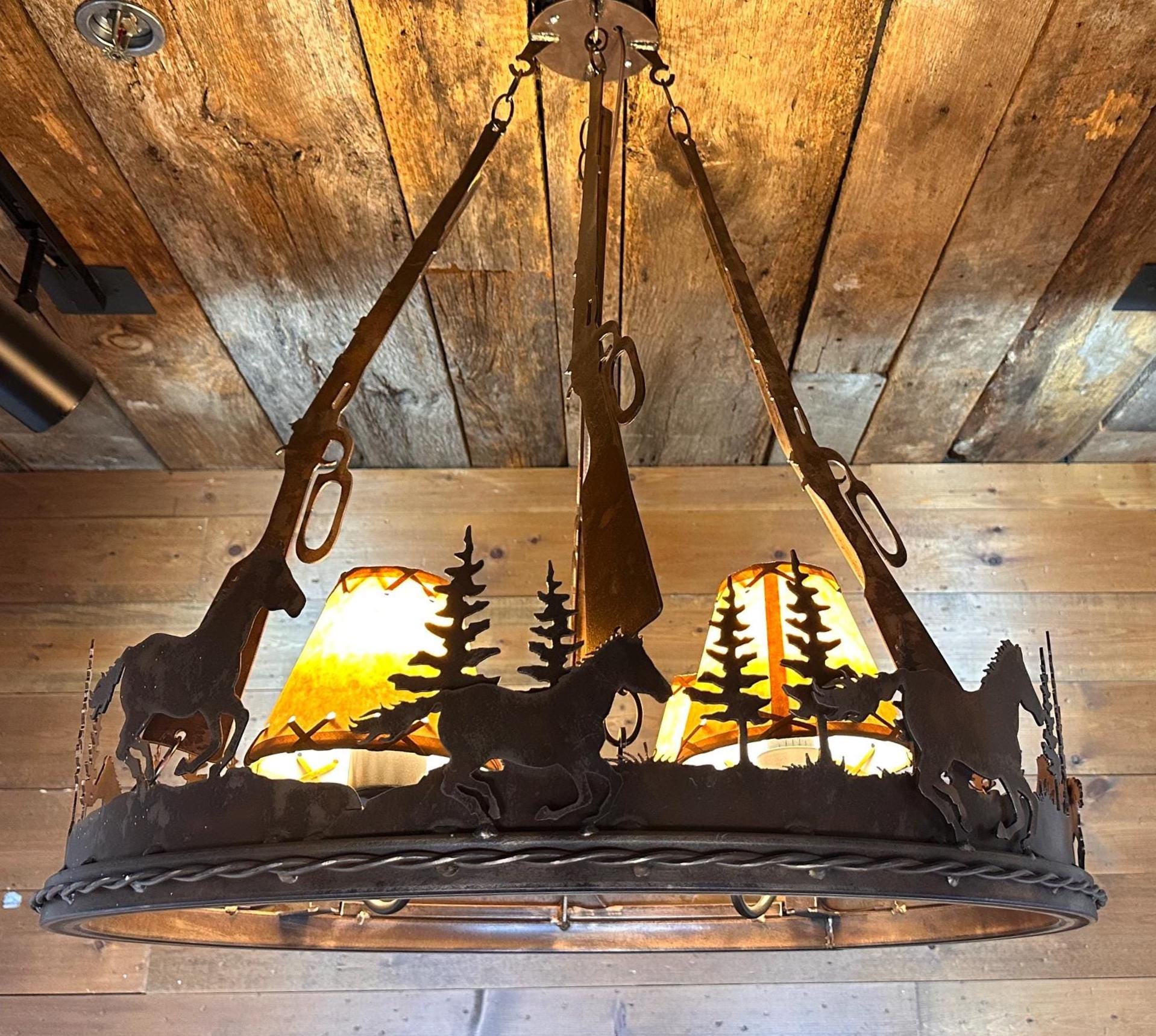 Horse Chandelier Handmade Western Lighting Metal Ring Horse Ranch Light