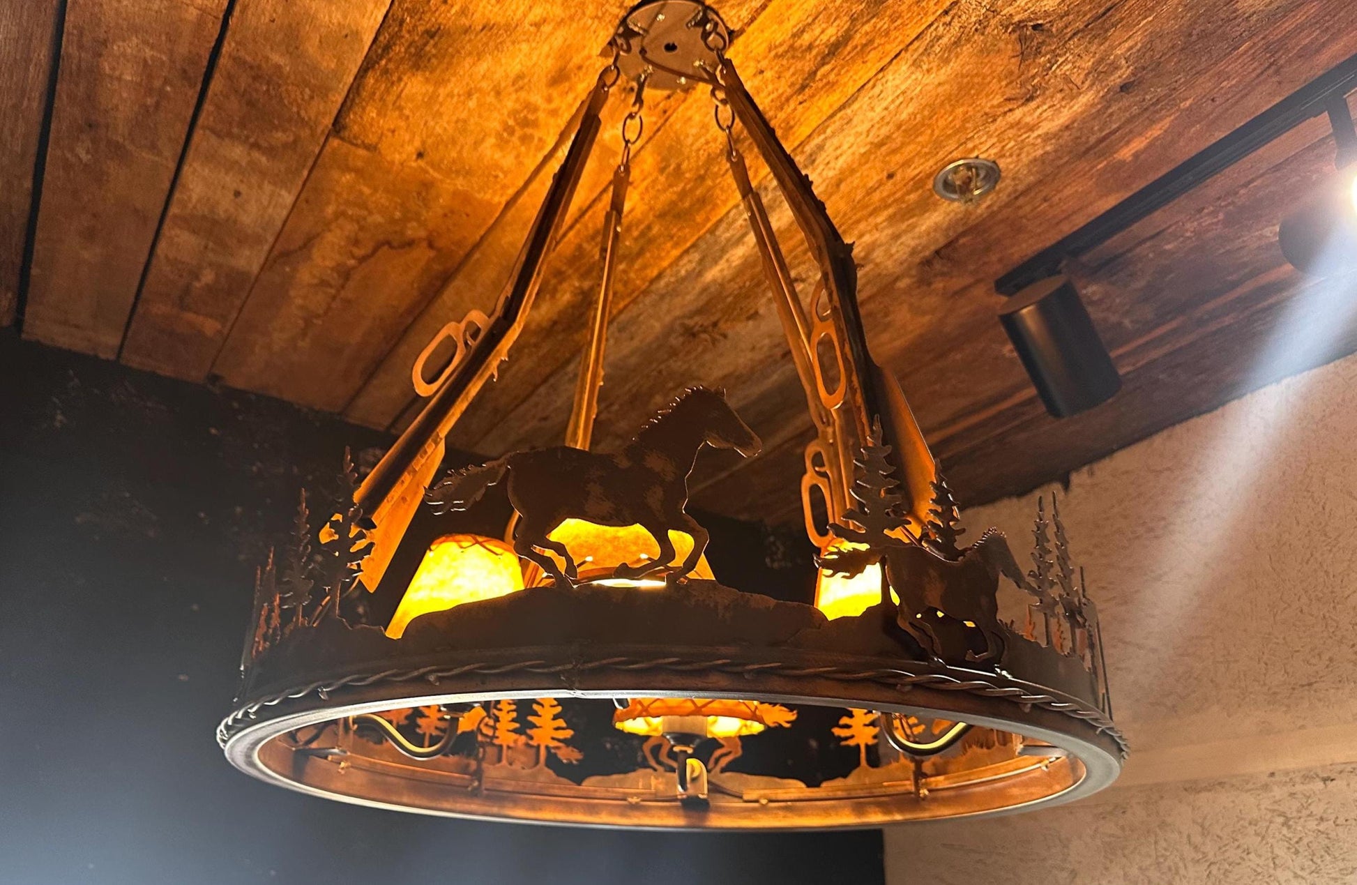 Horse Chandelier Handmade Western Lighting Metal Ring Horse Ranch Light