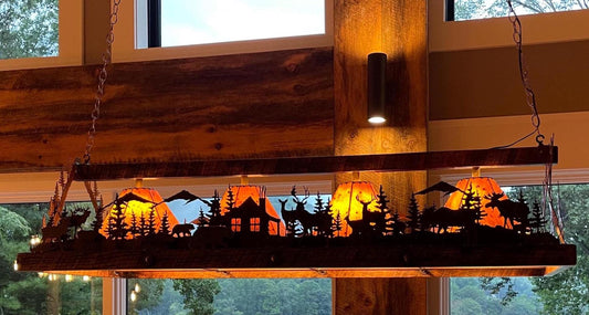 Chandelier Rustic Elk Moose Light Mountain Lodge Light Sheepskin Shades Cozy Cabin Chandelier Stunning Lakehouse Light Metal Art Handmade