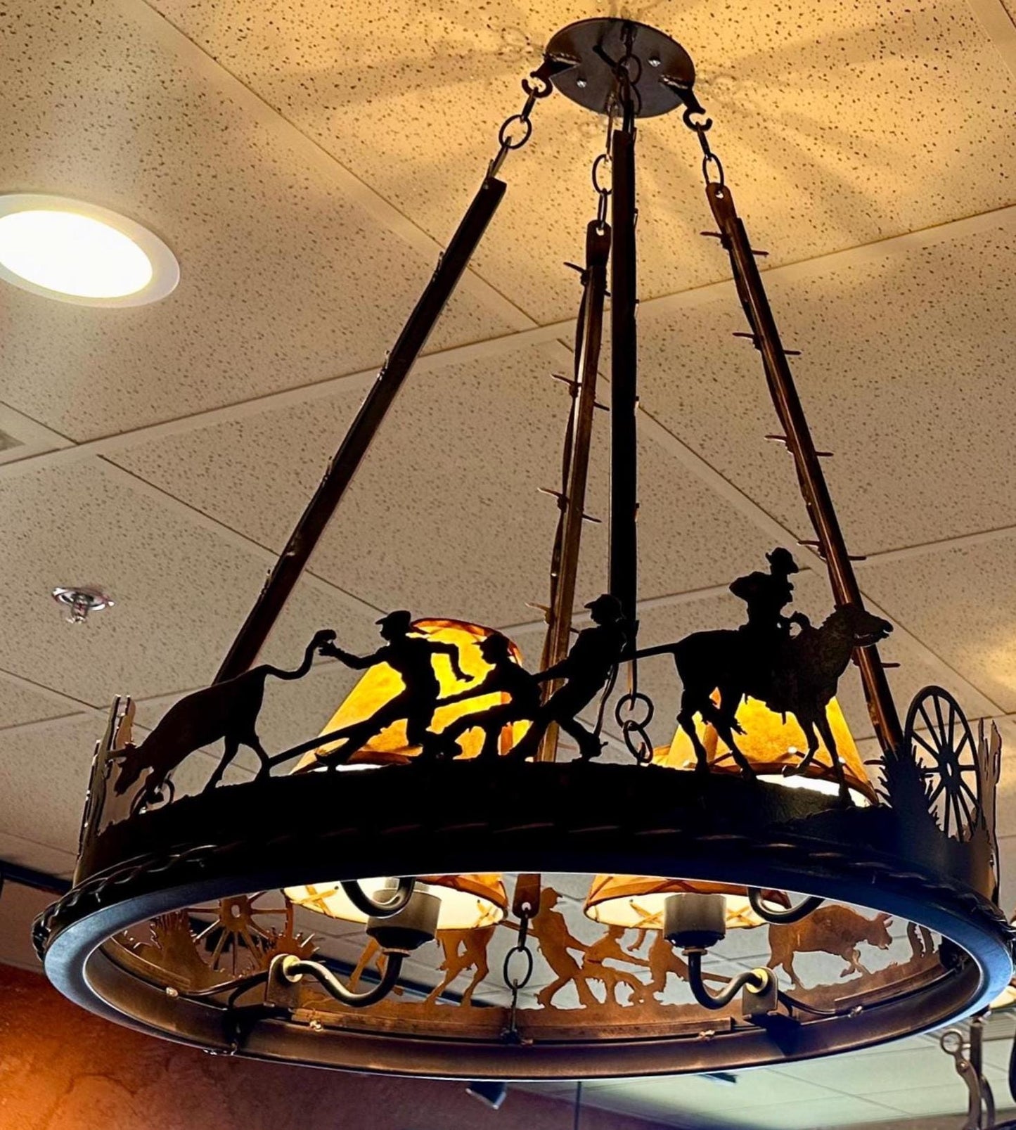 Horse Chandelier Handmade Western Lighting Metal Ring Horse Ranch Light