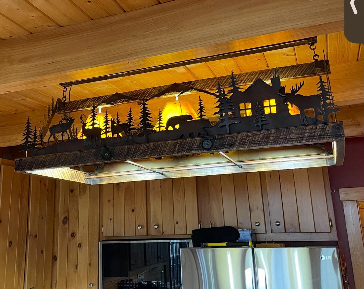 Chandelier Rustic Elk Moose Light Mountain Lodge Light Sheepskin Shades Cozy Cabin Chandelier Stunning Lakehouse Light Metal Art Handmade