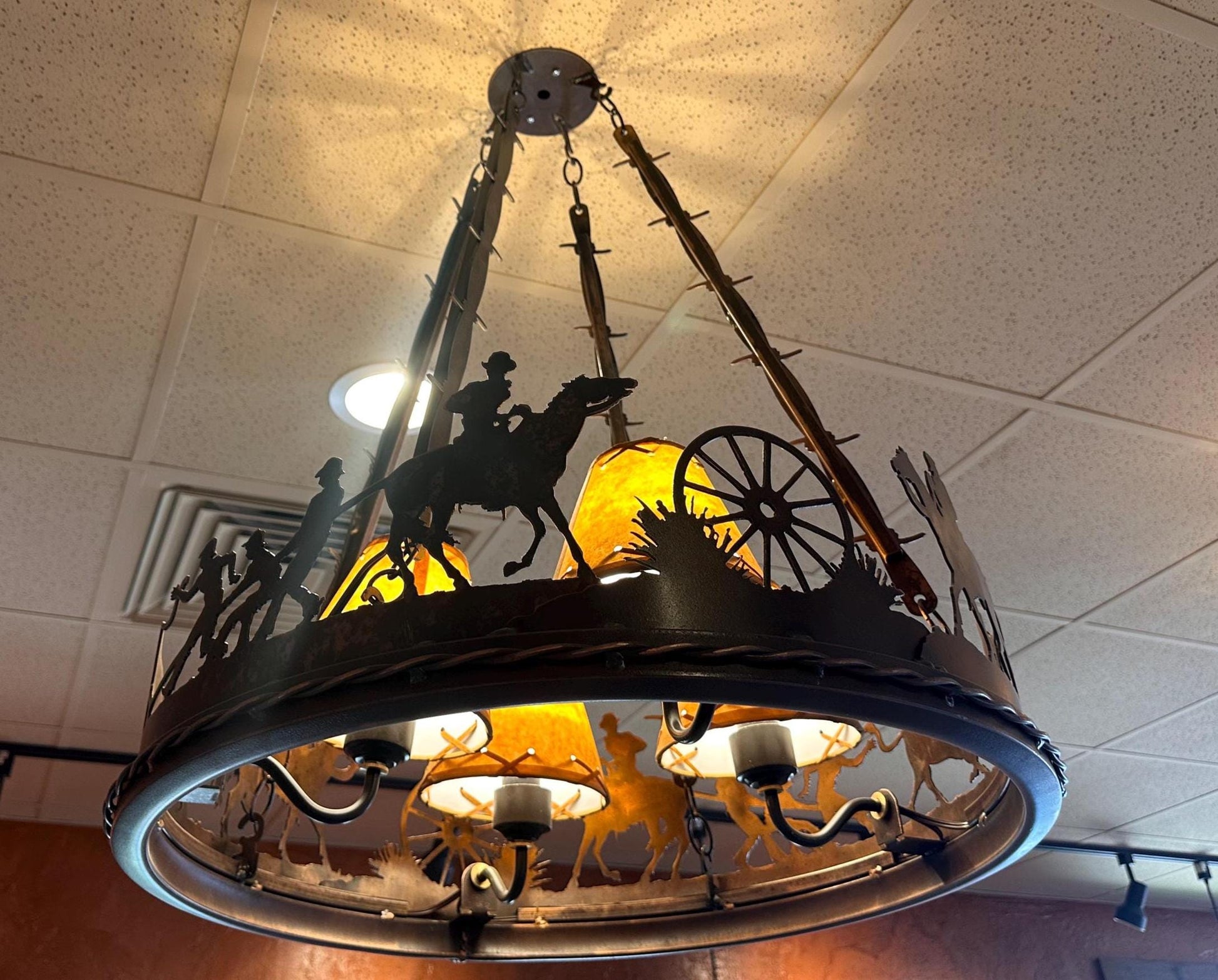 Horse Chandelier Handmade Western Lighting Metal Ring Horse Ranch Light