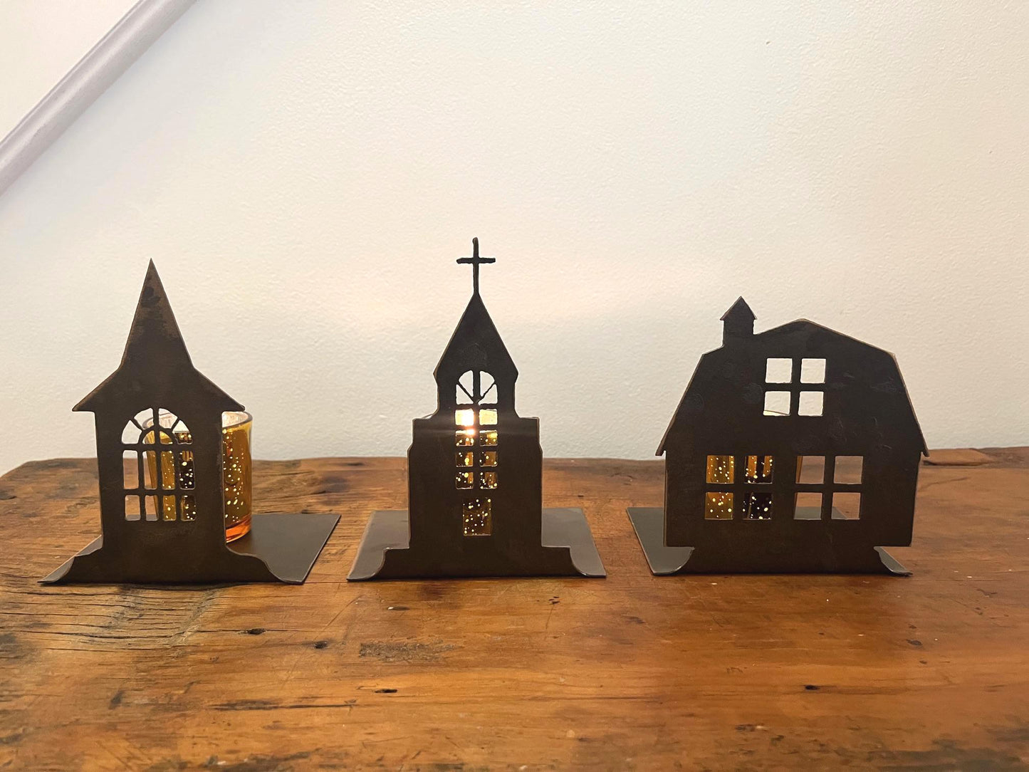 Christmas Village Metal Holiday Decor. Christmas Table Decor. 9" Tall, Candles Not Included. Can be Purchased Individually or as a Set