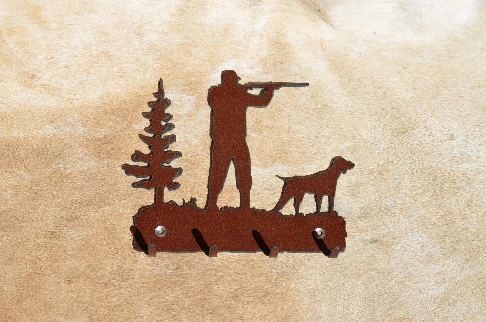 Duck Hunter Key Holder: Rustic Metal Wall Hook Organizer