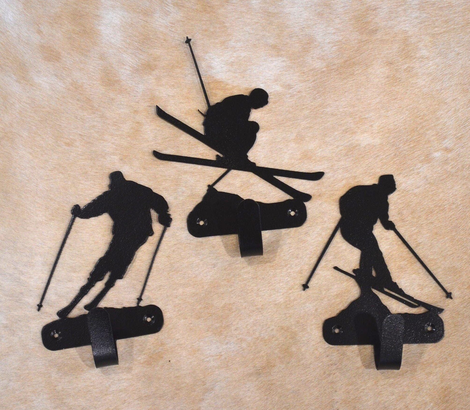 Ski Hooks Set of 3 Metal Ski Hook Back Pack Coat Rack Mountain Towel Hook Ski Gift Laundry Entry Way Hook Gift for Skiers