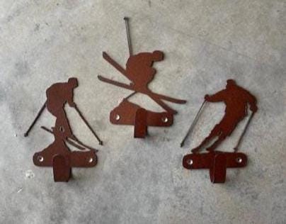Ski Hooks Set of 3 Metal Ski Hook Back Pack Coat Rack Mountain Towel Hook Ski Gift Laundry Entry Way Hook Gift for Skiers
