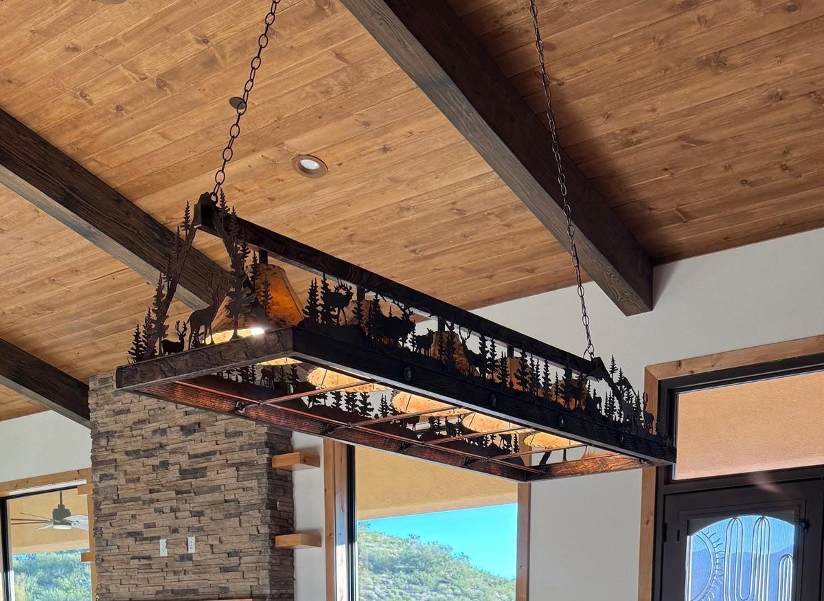 Cattle Drive to Corral Large Chandelier Free Shipping Sheepskin Shades Ranch Lighting Barn Wood Frame Handmade Western Chandelier