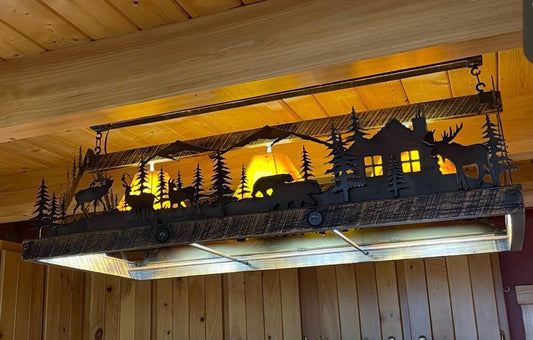 Chandelier Deer Lodge Light Elk Moose Rectangle Light Mountain Cabin Bear Chandelier Wood Metal Art Rustic Lakehouse Chandelier Handmade