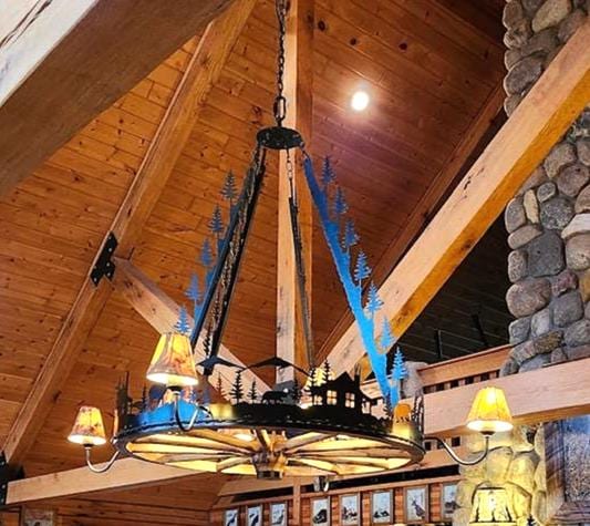 Wagon Wheel Chandelier Lodge Cabin Lighting Sheepskin Shades Handmade Metal Lighting Authentic Wagon Wheel Large Statement Chandelier