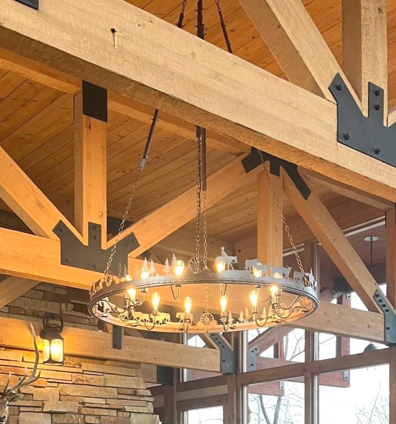 Large Western Chandelier: 60 Inch Handmade Metal Ring Lighting with Cowboy Cattle Drive Scene Sheepskin Shades Available but Not Pictured