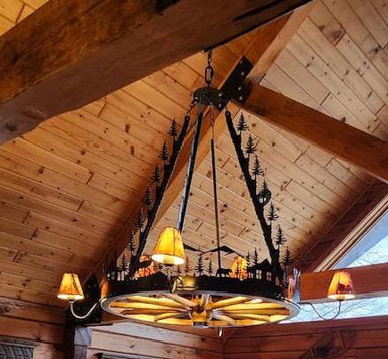 Wagon Wheel Chandelier Lodge Cabin Lighting Sheepskin Shades Handmade Metal Lighting Authentic Wagon Wheel Large Statement Chandelier