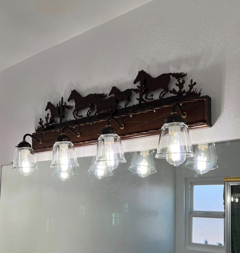 Vanity Light: Horse Desert Southwestern Ranch Lights Western Bathroom Lighting Running Horse Cactus Handmade Lighting
