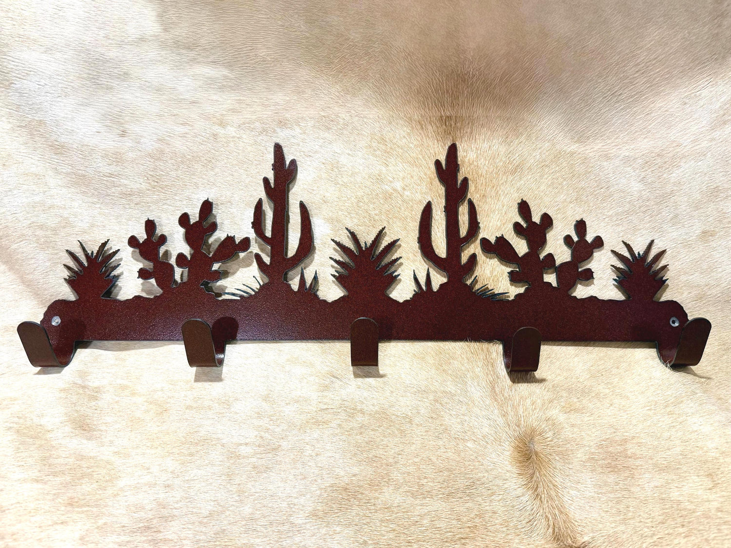 Cactus 5 Hook Wall Hanger: Rustic Entryway Organizer. Desert Wall Hooks Southwest Coat Rack