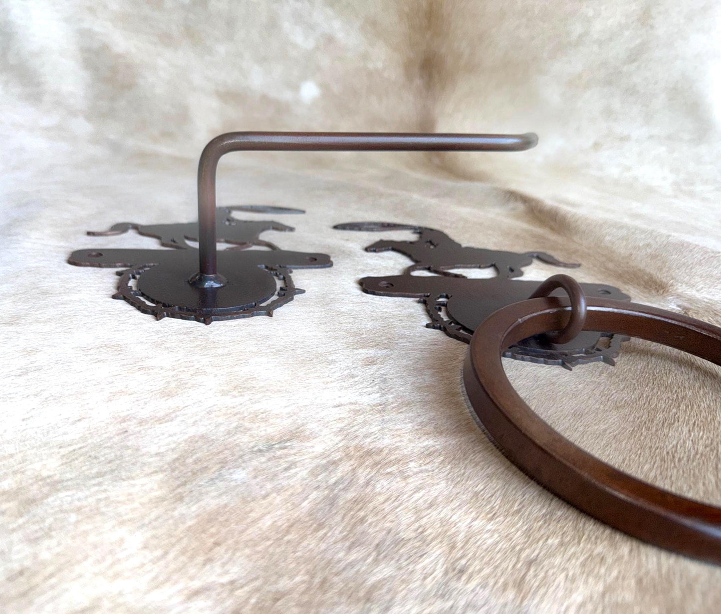 Roping Western Towel Bar Set: Cowboy Bathroom Decor Handmade Metal Towel bar, Towel Ring, Toilet Paper Holder with Barbwire Accent