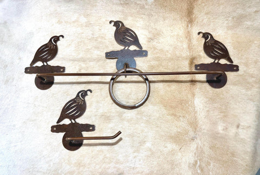 Handmade Quail Rustic Bathroom Hardware Set. Towel bar, Toilet Paper, Towel Ring