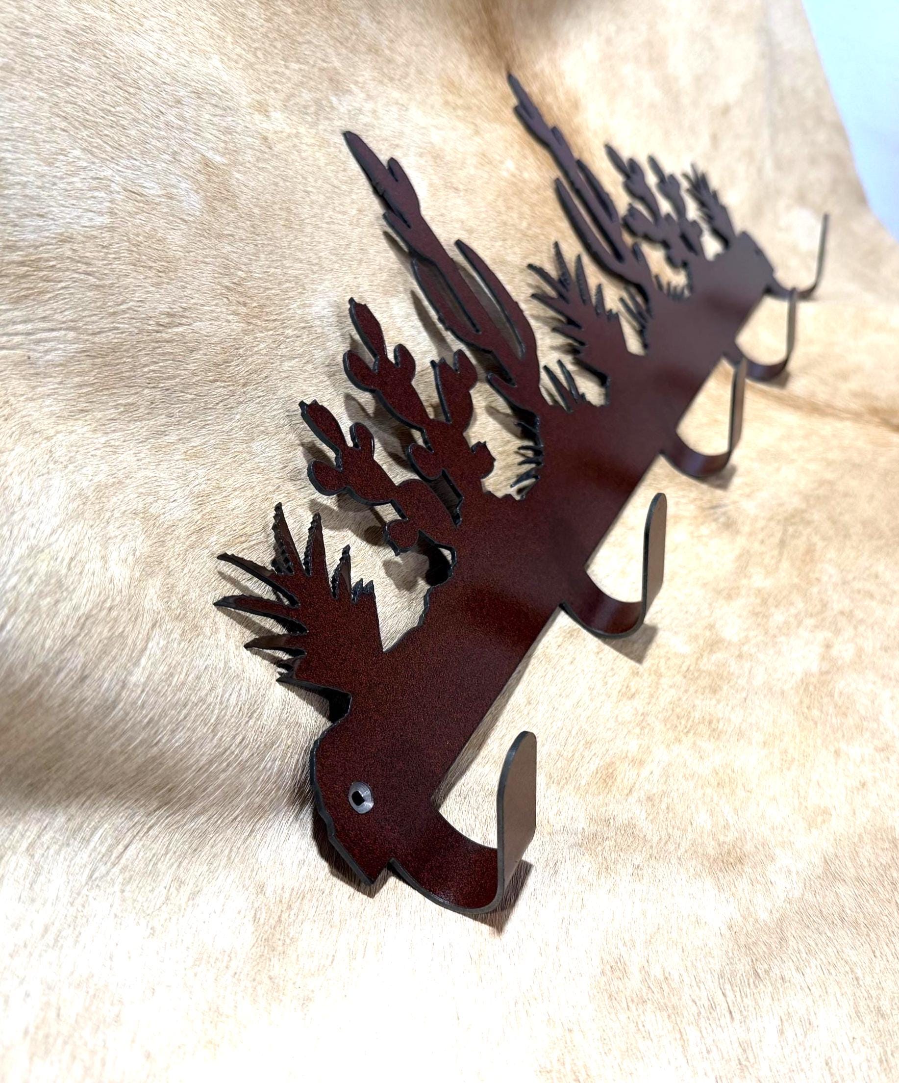 Cactus 5 Hook Wall Hanger: Rustic Entryway Organizer. Desert Wall Hooks Southwest Coat Rack