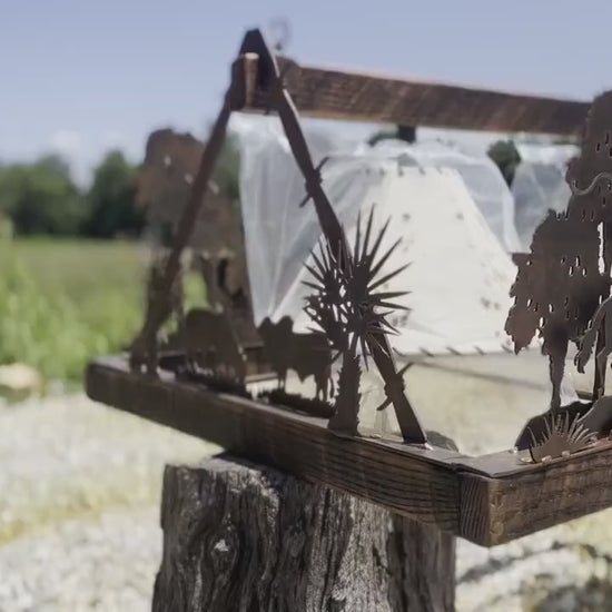 Cattle Drive Chandelier: Handmade Barn Wood Frame, Sheepskin Shades, Brahma, Palmetto, Palm Custom Trees Western Lighting