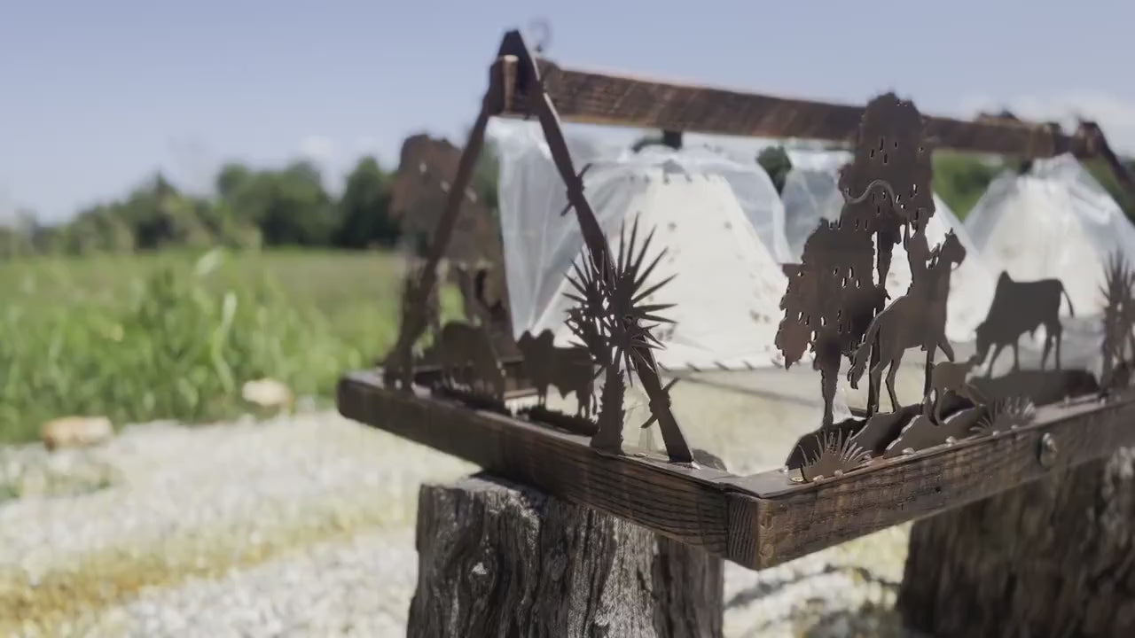 Cattle Drive Chandelier: Handmade Barn Wood Frame, Sheepskin Shades, Brahma, Palmetto, Palm Custom Trees Western Lighting