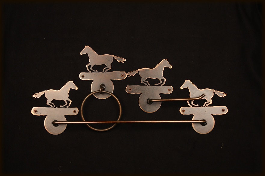 Towel Bar Set Running Horse Bath Hardware Rustic Lodge Decor Horse Gift Rustic bathroom Horse Towel Bar Set Towel Ring Toilet Paper Holder