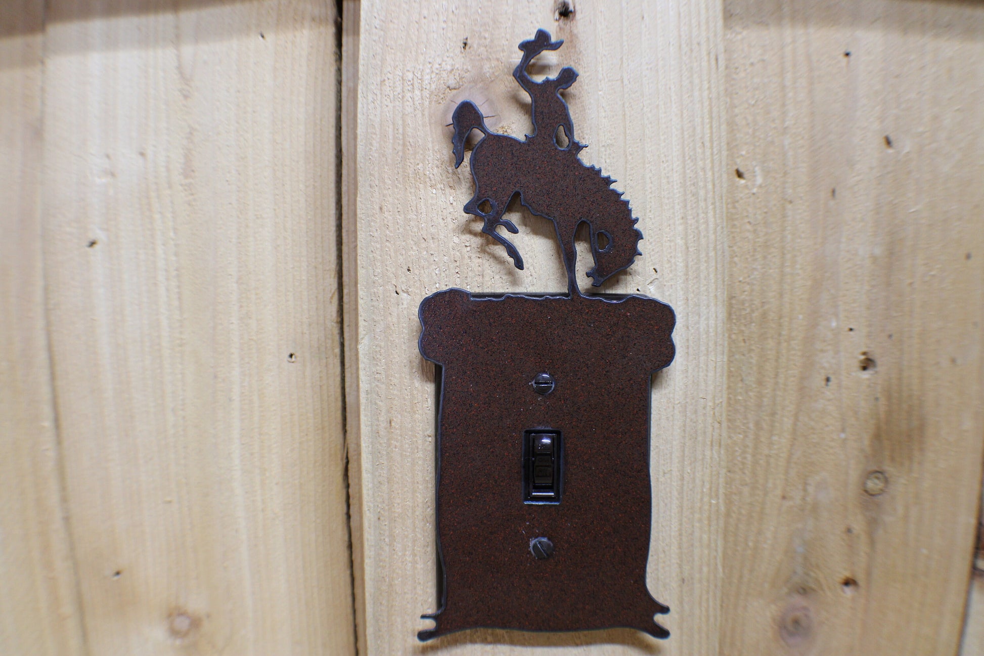 Bronc Rider Switch Cover. Bucking Horse Mustang Outlet Plug. Gfi Rocker Toggle All Configurations Available. Western Ranch Lodge Decor.