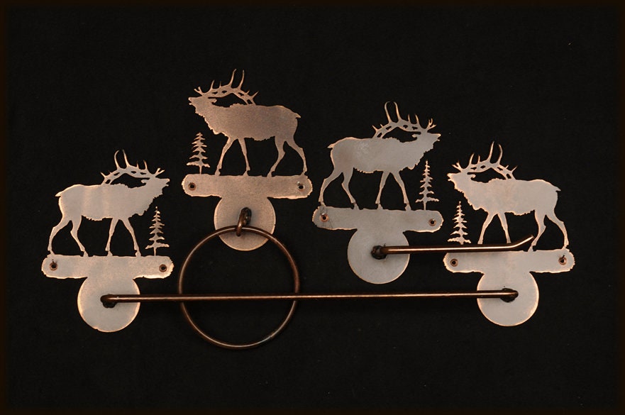 Towel Bar Set Elk Rustic Bathroom Elk Hardware Toilet Paper Holder Elk Towel Ring Cabin Lakehouse Gift Elk Metal Bar Handmade bath Decor