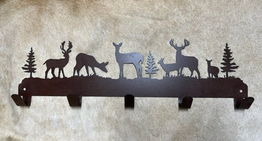 Deer 5 Hook Robe Hooks. Rustic Lodge Wall Art. Metal Wall Mounted Hooks. Towel Robe Hanger. Entryway Laundry Hooks. Buck Doe Deer