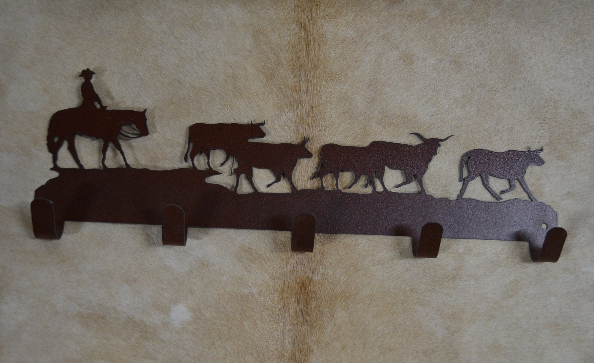 Cattle Drive Wall Hook. Rustic Western Ranch Decor. Metal Wall Mounted Hooks. Towel Robe Hanger. Entryway Laundry Hooks. Cowboy Cow Steer