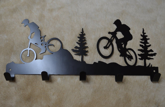 Bicycle Wall Hook. Rustic Lodge Decor. Metal Wall Mounted Hooks. Towel Robe Hanger. Entryway Laundry Hooks. Pine Cedar Accent.