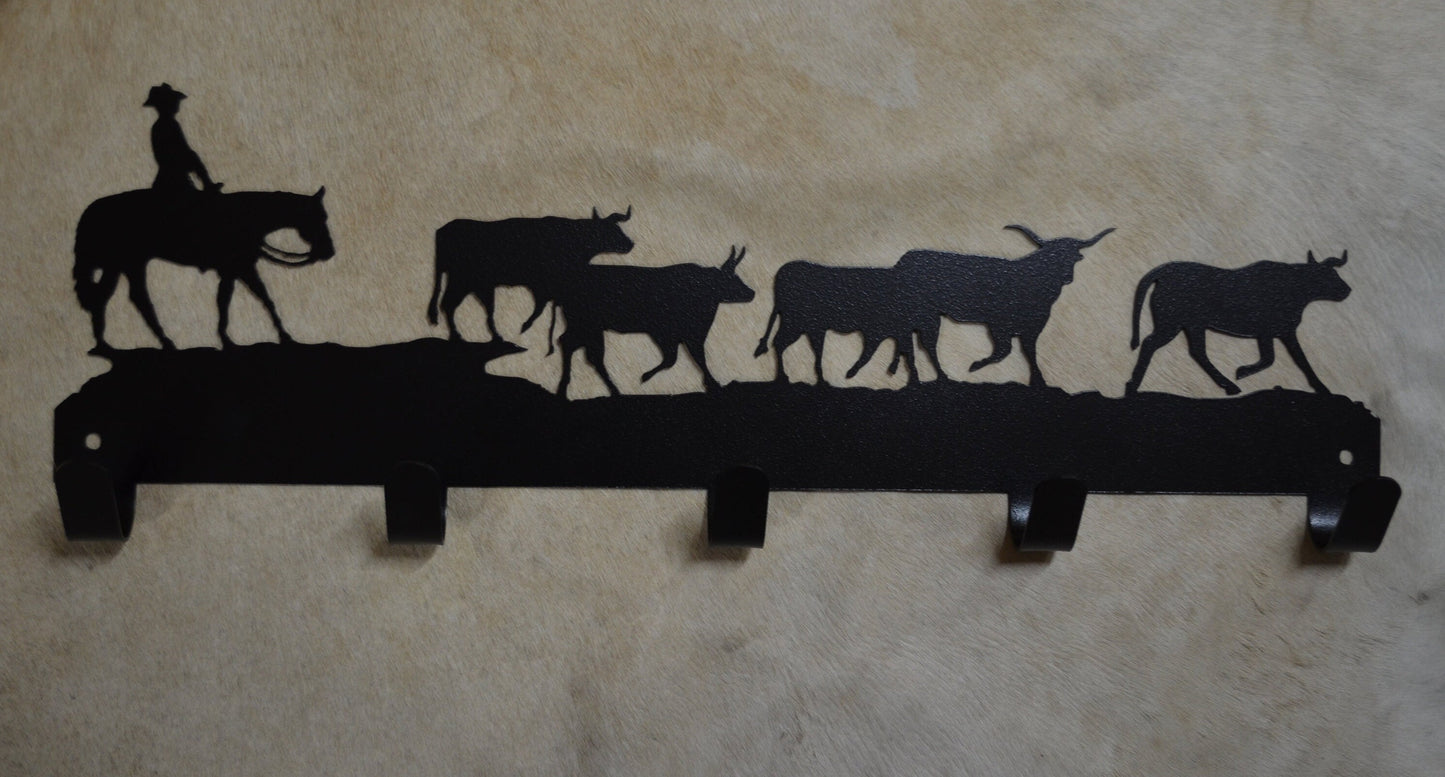 Cattle Drive Wall Hook. Rustic Western Ranch Decor. Metal Wall Mounted Hooks. Towel Robe Hanger. Entryway Laundry Hooks. Cowboy Cow Steer