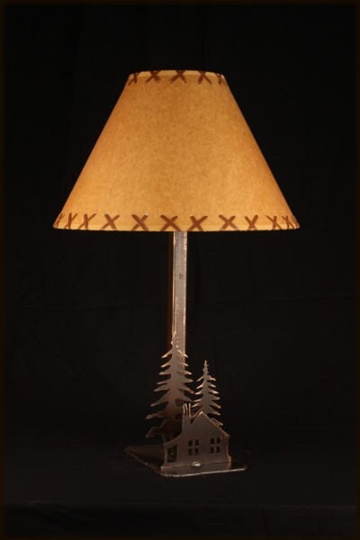 Lamp Rustic Lodge Cozy Cabin Lamp Metal Table Lamp Pine Cedar Lamp 20" Tall Lake house Light Mountain Lodge Lamp Nursery Office Den Lamp