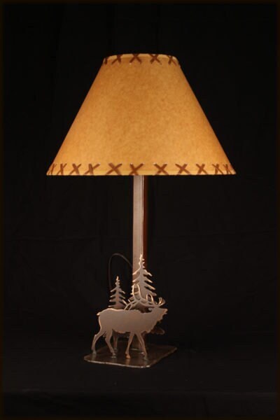 Lamp Rustic Elk Metal Table Lamp 20" tall Cozy Cabin Light Pine Cedar Elk Lamp Cozy Cabin Decor Mountain Lodge Gift Elk Light Hunters Gift