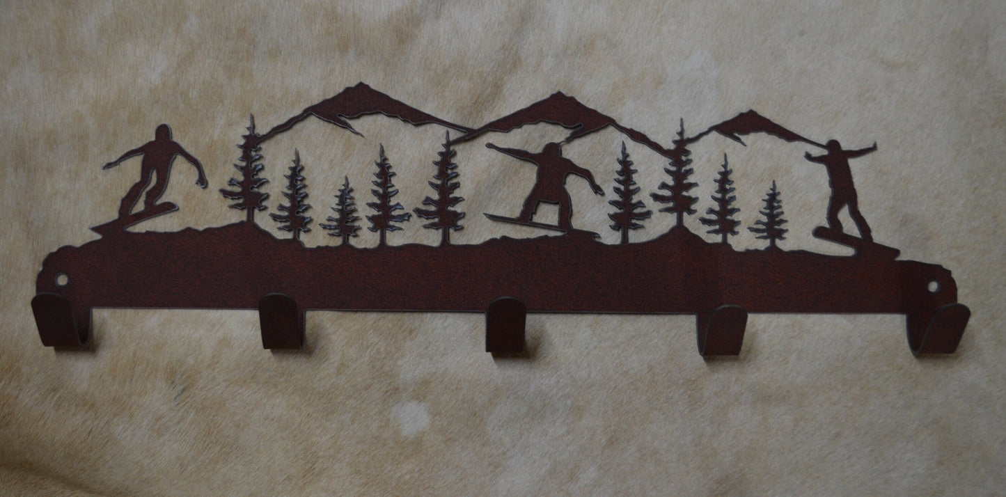 Snowboard Mountain Wall Hook. Ski Lodge Decor. Metal Wall Mounted Hooks. Towel Robe Hanger. Entryway Laundry Hooks.