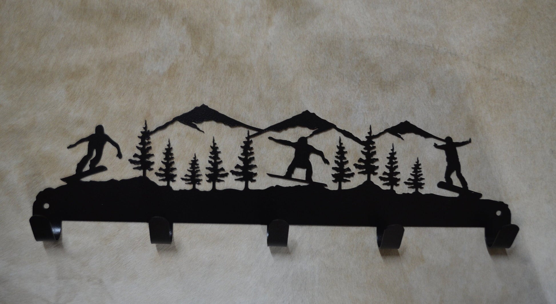 Snowboard Mountain Wall Hook. Ski Lodge Decor. Metal Wall Mounted Hooks. Towel Robe Hanger. Entryway Laundry Hooks.