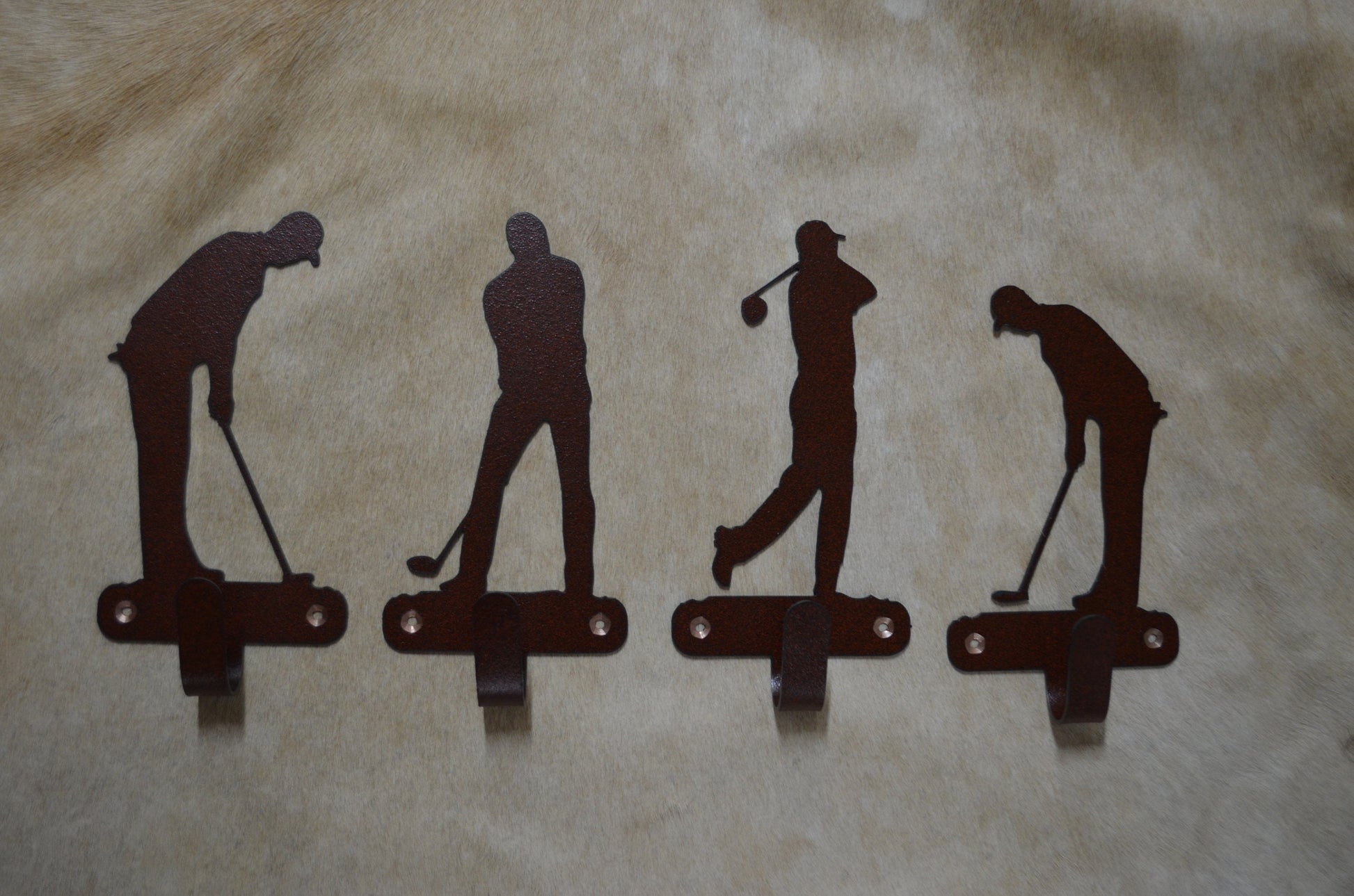 Set of Four Golf Wall Hooks. Metal Wall Mounted Hooks. Towel Robe Hanger. Entryway Laundry Hooks. Tee Putt. Golfer Gift idea.