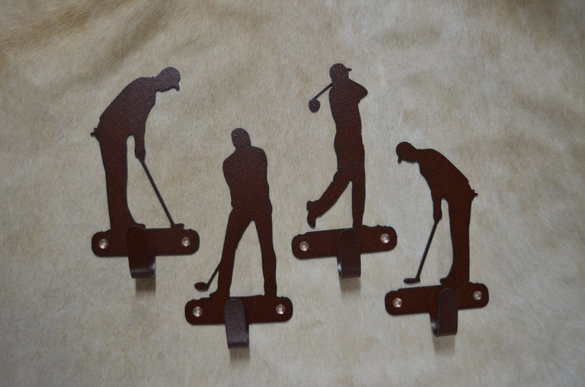 Set of Four Golf Wall Hooks. Metal Wall Mounted Hooks. Towel Robe Hanger. Entryway Laundry Hooks. Tee Putt. Golfer Gift idea.